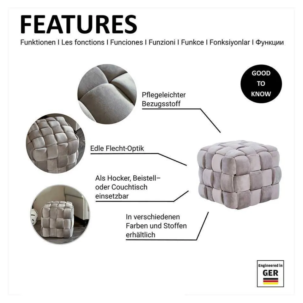 Wohnen Quadratischer Hocker in Flechtoptik - Malivia