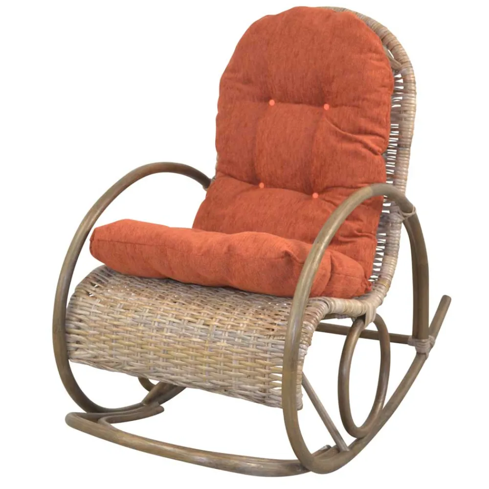 Wohnen Rattanmöbel*Rattan Geflecht Schaukelstuhl in Graubraun - Atjada