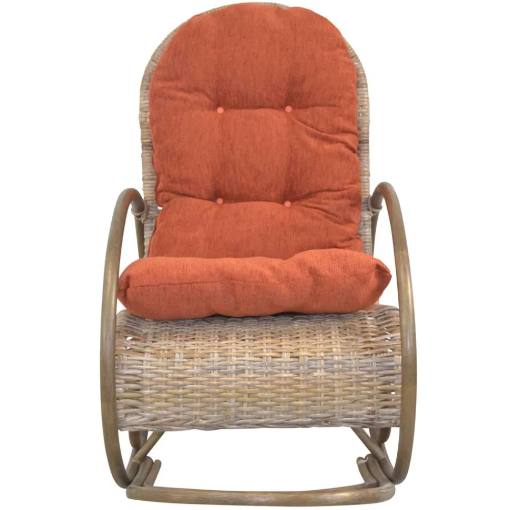 Wohnen Rattanmöbel*Rattan Geflecht Schaukelstuhl in Graubraun - Atjada