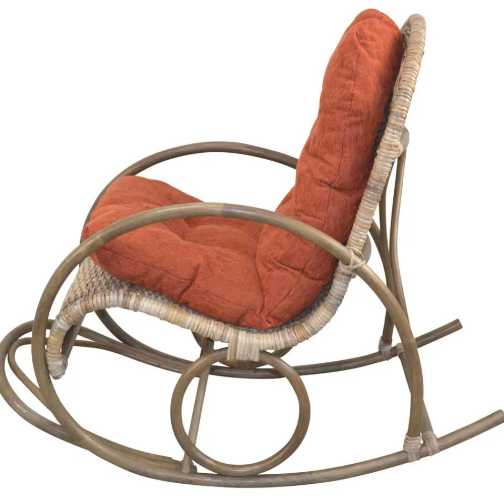 Wohnen Rattanmöbel*Rattan Geflecht Schaukelstuhl in Graubraun - Atjada