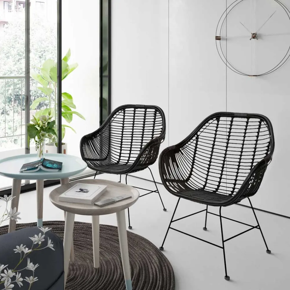 Wohnen Wohnzimmerstühle|Rattanmöbel*Rattan Geflechtstühle mit Armlehnen - Bregenza (2er Set)