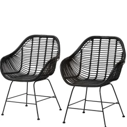 Wohnen Wohnzimmerstühle|Rattanmöbel*Rattan Geflechtstühle mit Armlehnen - Bregenza (2er Set)