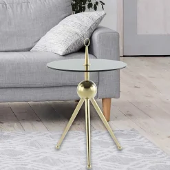 Wohnen Graue Möbel|Küchentische*Rauchglas-Beistelltisch mit Drei-Bein-Gestell - Zirova