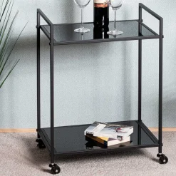 Wohnen Rechteckiger Servierwagen aus Schwarzglas - Vanila