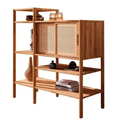 Wohnen Rattanmöbel*Regal aus Wildbuche mit zwei Schiebetüren - Indrya