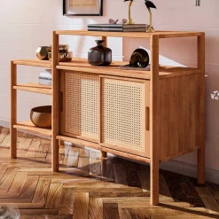 Wohnen Regal mit drei Fächern & zwei Schiebetüren - Indrya