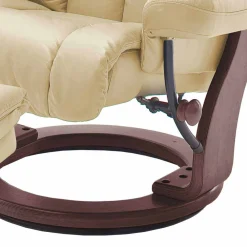 Wohnen Braune Möbel|Sessel & Hocker*Relax Sessel mit Leder in Creme & Gestell Walnuss Hermine inkl. Hocker (zweiteilig)