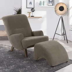 Wohnen Relaxsessel in Beigegrau und Nussbaum - Kilazu