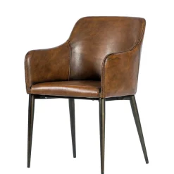 Wohnen Wohnzimmerstühle*Retro Armlehnenstuhl aus braunem Kunstleder - Fulivia (2er Set)