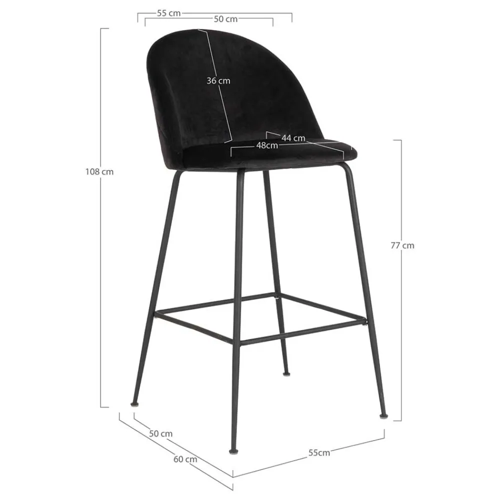 Wohnen Barhocker|Hocker*Retro Barstühle aus schwarzem Samt - Baltimoore (2er Set)