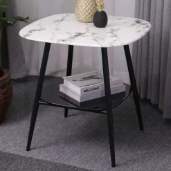 Wohnen Telefontische*Retro Beistelltisch in Marmor Optik Weiß Grau - Salerno