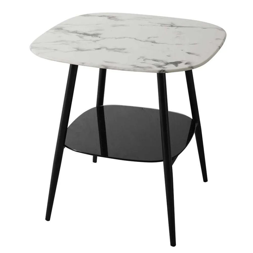 Wohnen Telefontische*Retro Beistelltisch in Marmor Optik Weiß Grau - Salerno