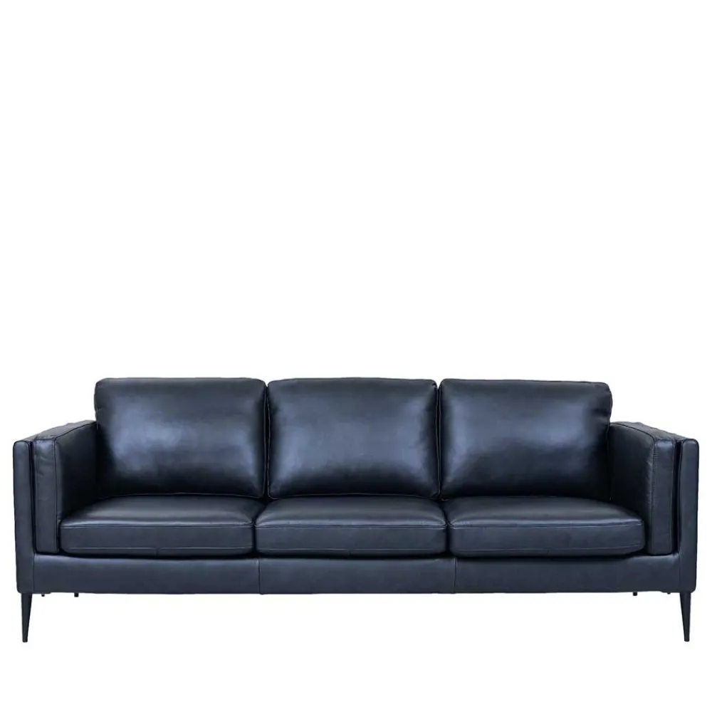 Wohnen Retro Design Ledercouch in Schwarz - Griffina