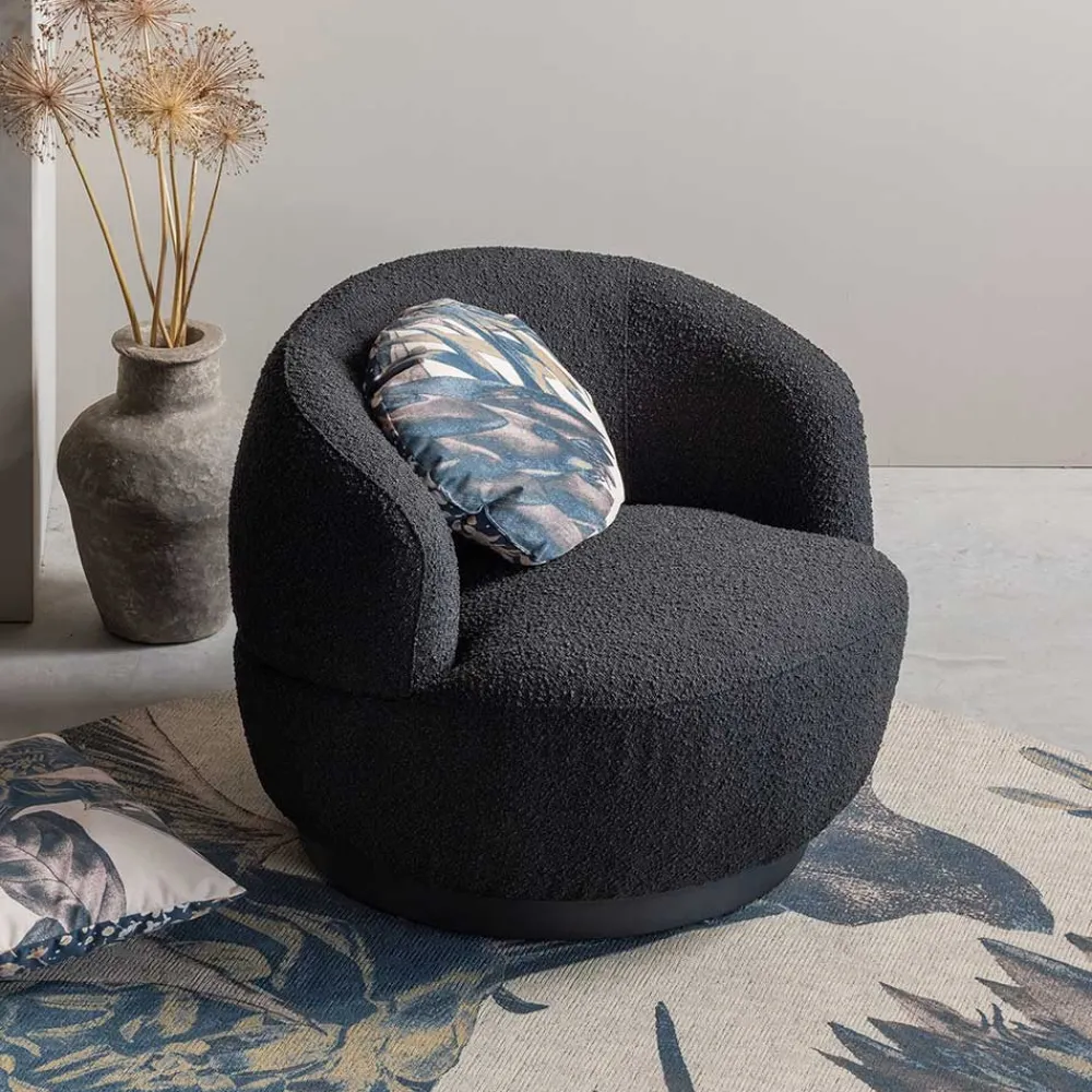 Wohnen Retro Möbel|Sessel & Hocker*Retro Design Sessel aus Boucle Stoff - Fronco