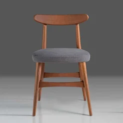 Wohnen Retro Möbel*Retro Esstischstuhl in Nussbaum Braun & Grau - Translato