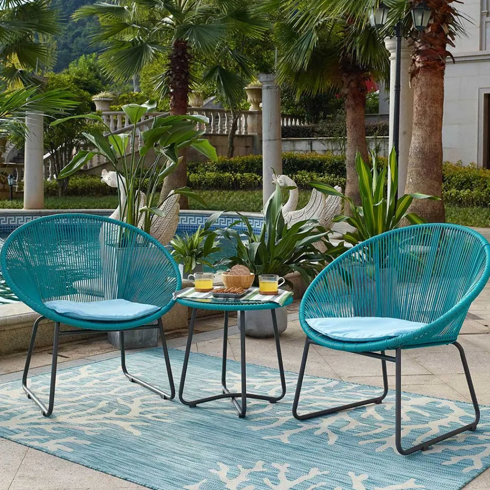 Wohnen Retro Geflechtstuhl Gruppe in Türkis - Sparkle (dreiteilig)