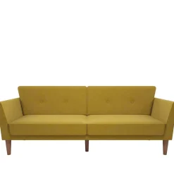 Wohnen Retro Möbel|Sofas*Retro Klappcouch in Senfgelb und Natur - Fiby