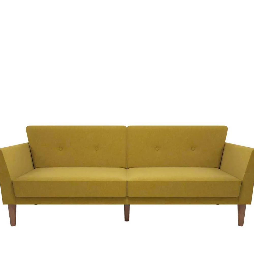 Wohnen Retro Möbel|Sofas*Retro Klappcouch in Senfgelb und Natur - Fiby