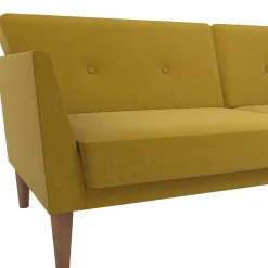 Wohnen Retro Möbel|Sofas*Retro Klappcouch in Senfgelb und Natur - Fiby