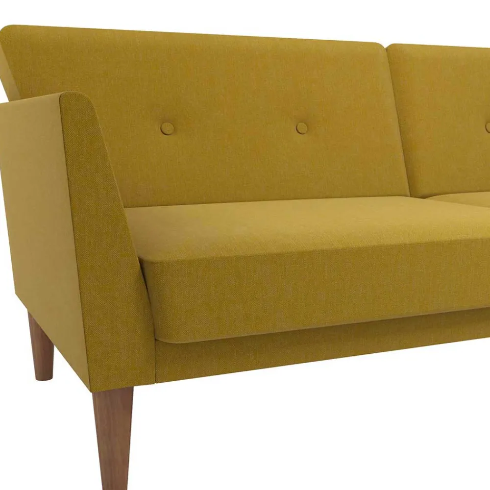 Wohnen Retro Möbel|Sofas*Retro Klappcouch in Senfgelb und Natur - Fiby