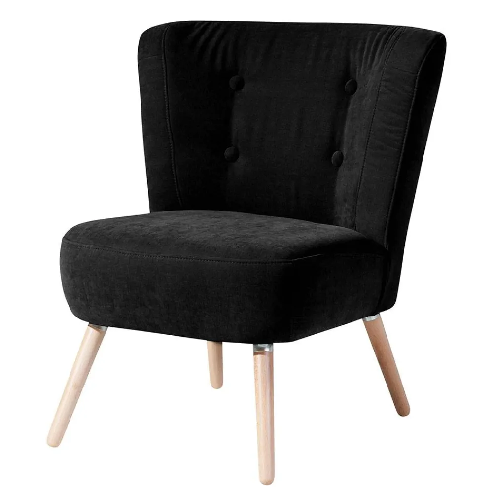 Wohnen Schwarze Möbel|Retro Möbel*Retro Polstersessel in Schwarz Velours - Adaliz