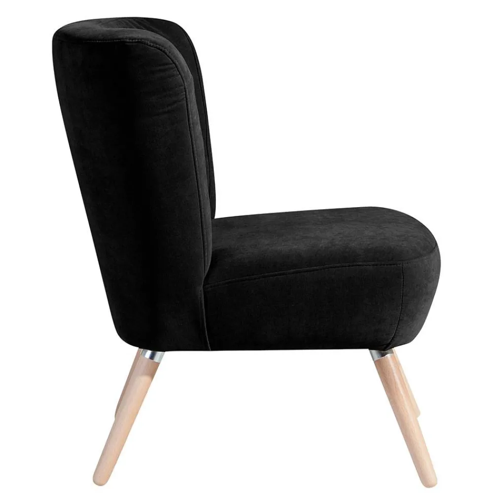 Wohnen Schwarze Möbel|Retro Möbel*Retro Polstersessel in Schwarz Velours - Adaliz