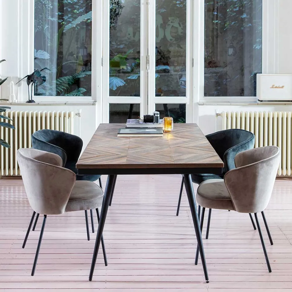 Wohnen Retro Polsterstühle in Khaki Samt - Ashley (2er Set)