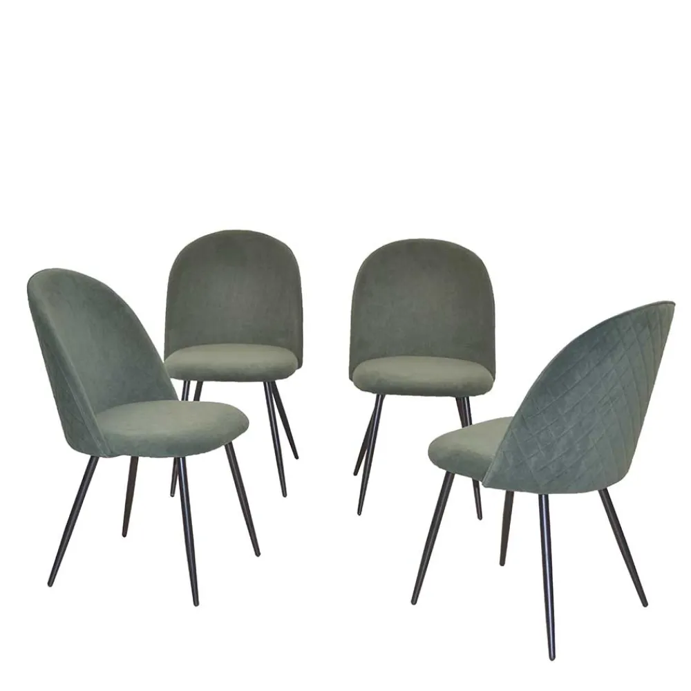 Wohnen Retro Möbel|Küchenstühle*Retro Polsterstühle in Oliv Grün - Perry (4er Set)