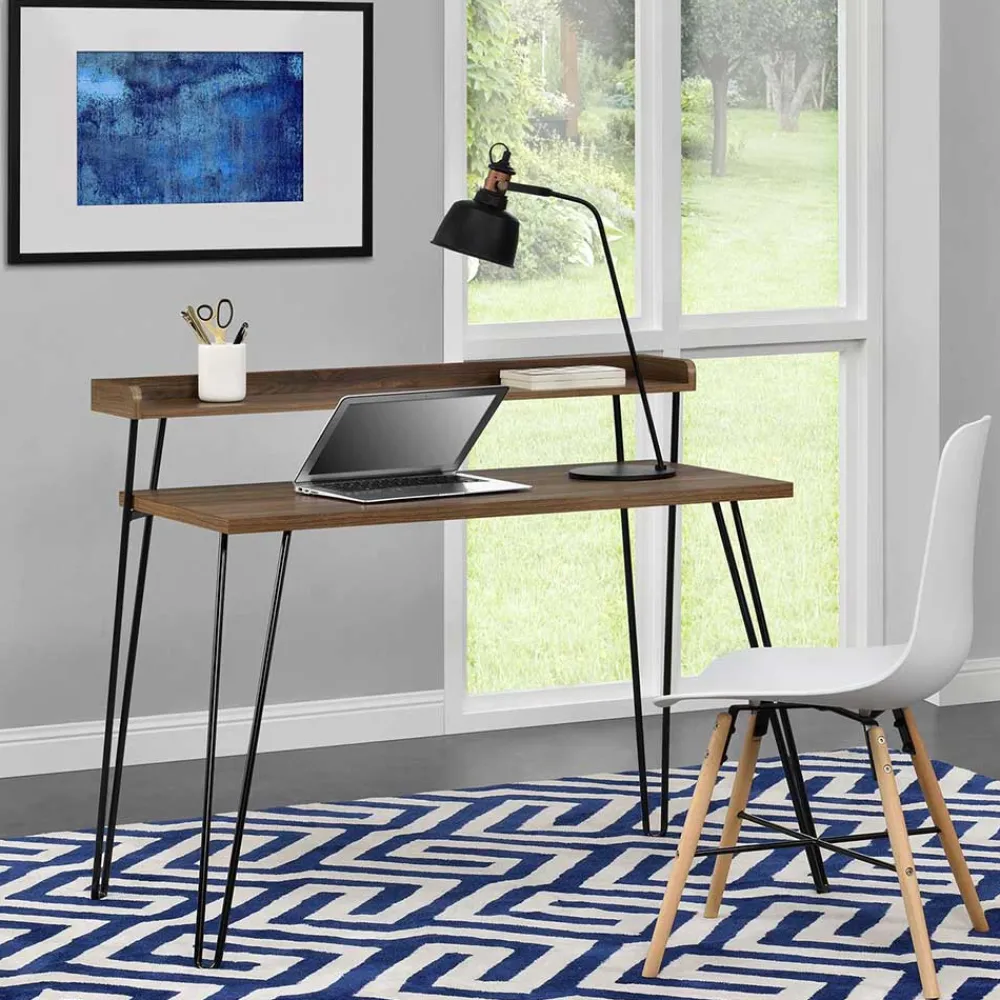 Wohnen Bürotische*Retro Schreibtisch in Walnuss Optik & Schwarz - Filumenta