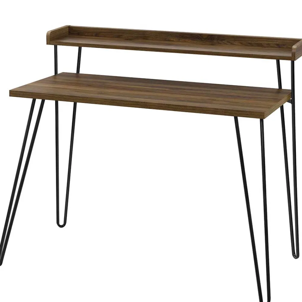 Wohnen Bürotische*Retro Schreibtisch in Walnuss Optik & Schwarz - Filumenta