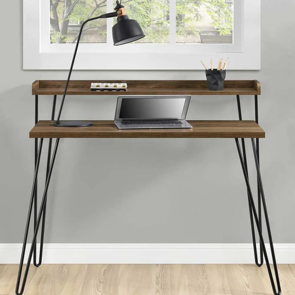 Wohnen Bürotische*Retro Schreibtisch in Walnuss Optik & Schwarz - Filumenta