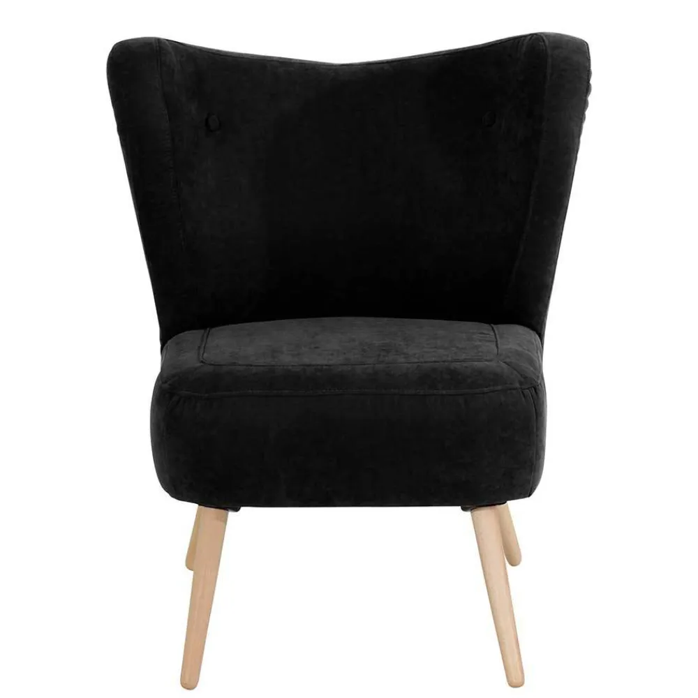 Wohnen Retro Möbel|Sessel & Hocker*Retro Sessel in Schwarz Velours - Kerou