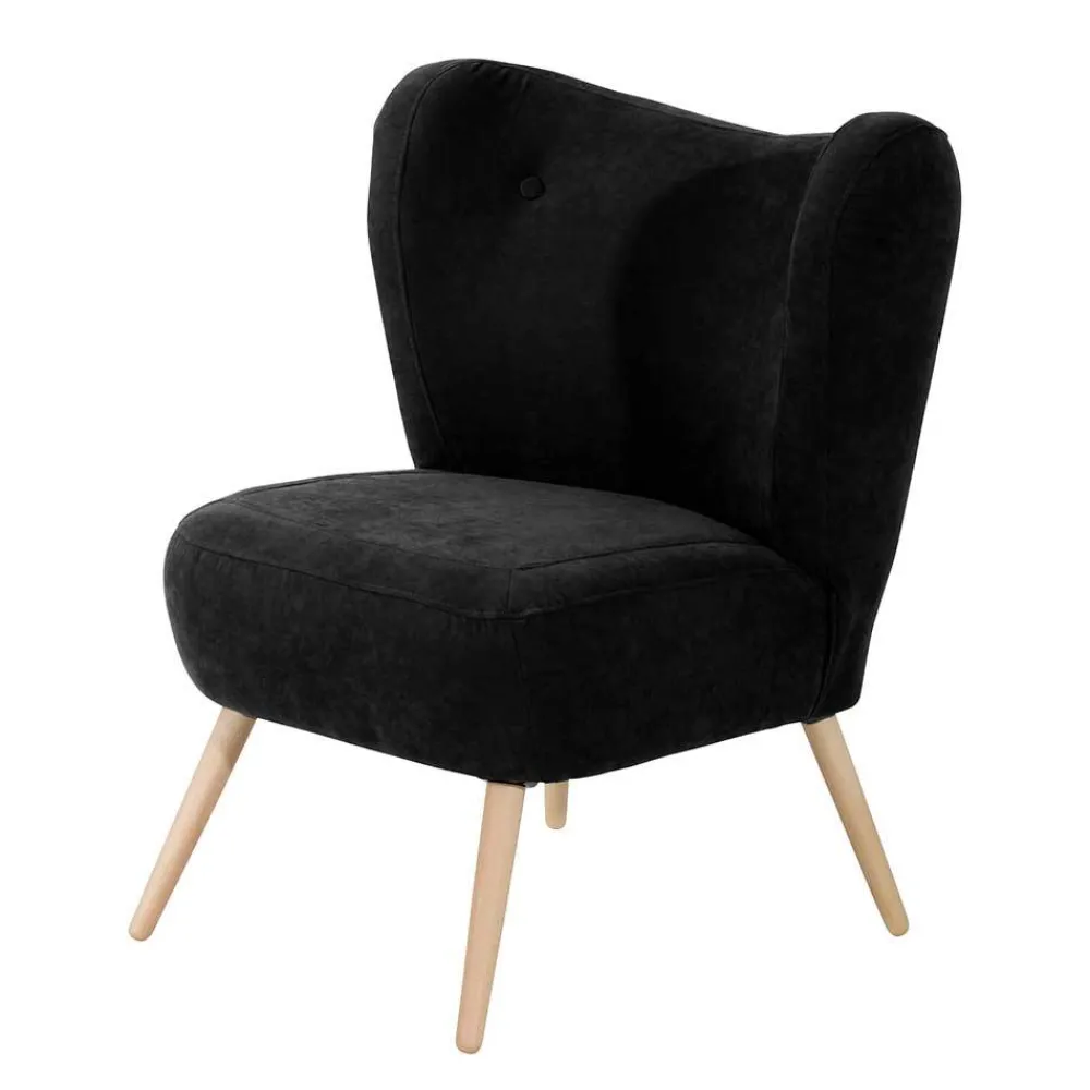 Wohnen Retro Möbel|Sessel & Hocker*Retro Sessel in Schwarz Velours - Kerou