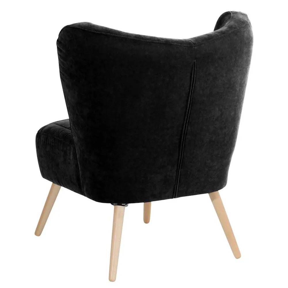 Wohnen Retro Möbel|Sessel & Hocker*Retro Sessel in Schwarz Velours - Kerou