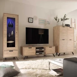 Wohnen Wohnzimmerschränke|Wohnwände*Retro Wohnwand im Eiche Dekor - Rodonda (dreiteilig)