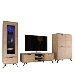 Wohnen Wohnzimmerschränke|Wohnwände*Retro Wohnwand im Eiche Dekor - Rodonda (dreiteilig)