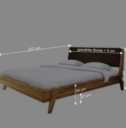 Wohnen Naturholzmöbel|Retro Möbel*Retrobett aus Wildeiche & Kunstleder - Hardus (dreiteilig)