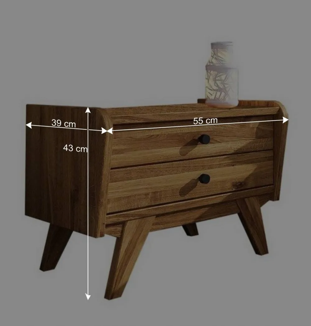 Wohnen Naturholzmöbel|Retro Möbel*Retrobett aus Wildeiche & Kunstleder - Hardus (dreiteilig)