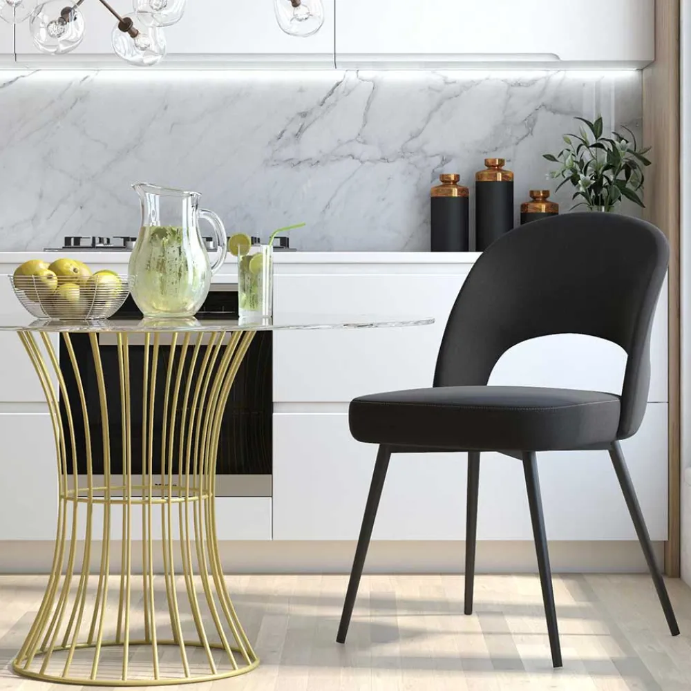 Wohnen Retro Möbel|Küchenstühle*Retrostuhl in Schwarz Samt - Magan