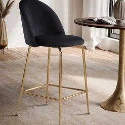 Wohnen Retrostyle Barstuhl in Schwarz und Gold - Chiosma (2er Set)