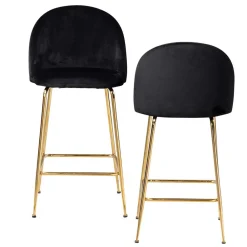 Wohnen Retrostyle Barstuhl in Schwarz und Gold - Chiosma (2er Set)
