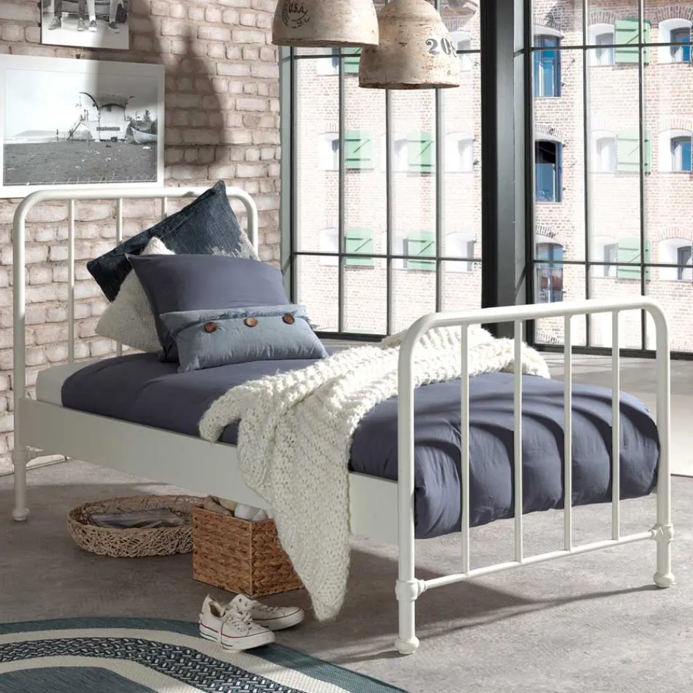 Wohnen Retrostyle Metallbett in Weiß - 90x200 cm - Astra