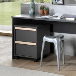 Wohnen Rollcontainer in Grau mit Buche - Navlius