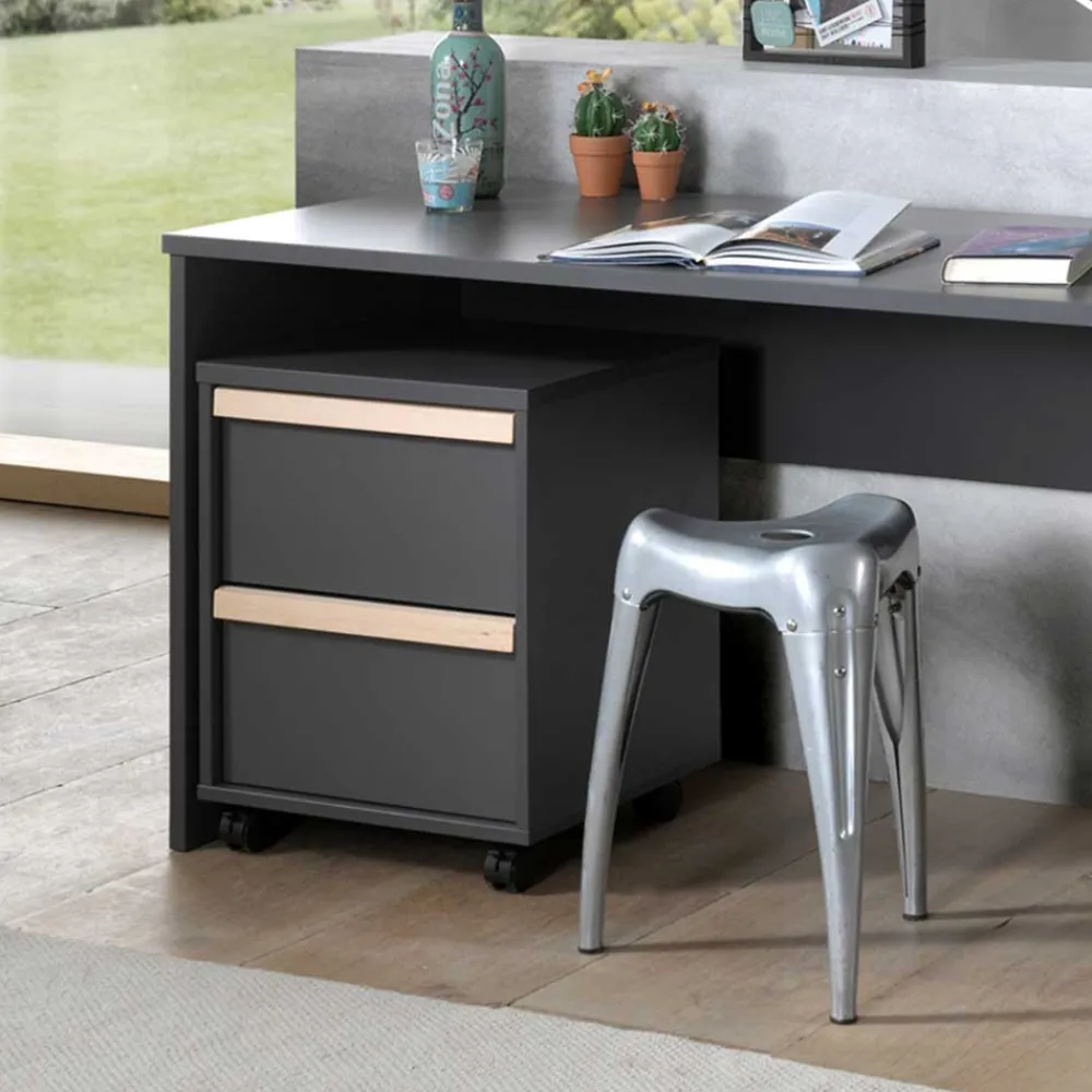 Wohnen Rollcontainer in Grau mit Buche - Navlius