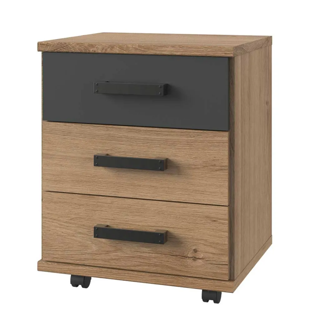 Wohnen Rollcontainer in Plankeneiche & Dunkelgrau - Uletria