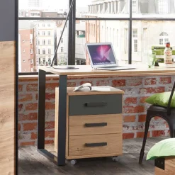 Wohnen Rollcontainer in Plankeneiche & Dunkelgrau - Uletria