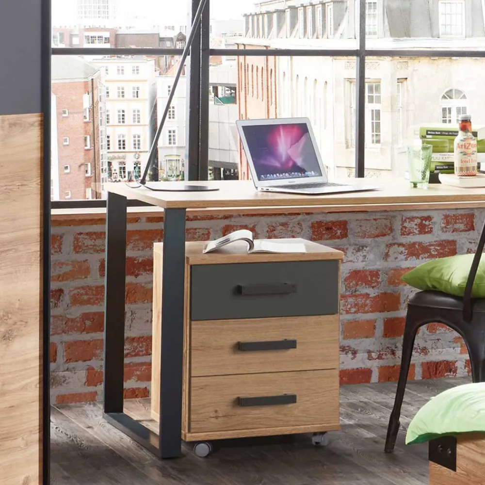 Wohnen Rollcontainer in Plankeneiche & Dunkelgrau - Uletria