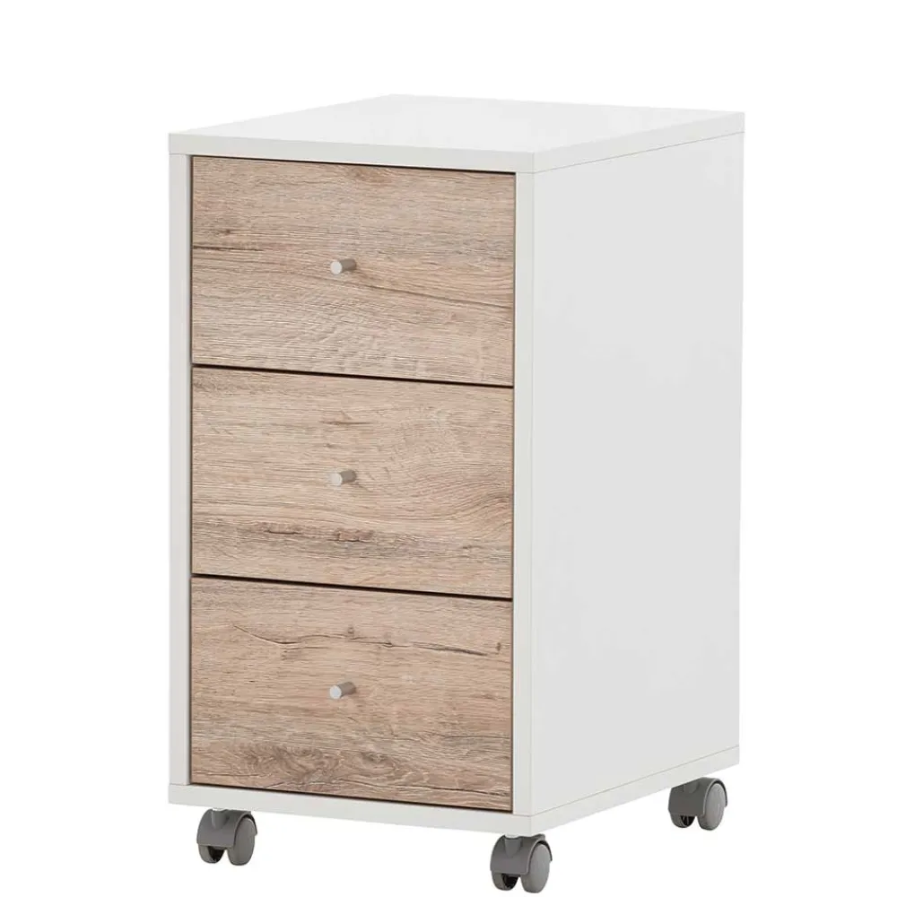 Wohnen Rollcontainer in Weiß und Wildeiche - Laganzo