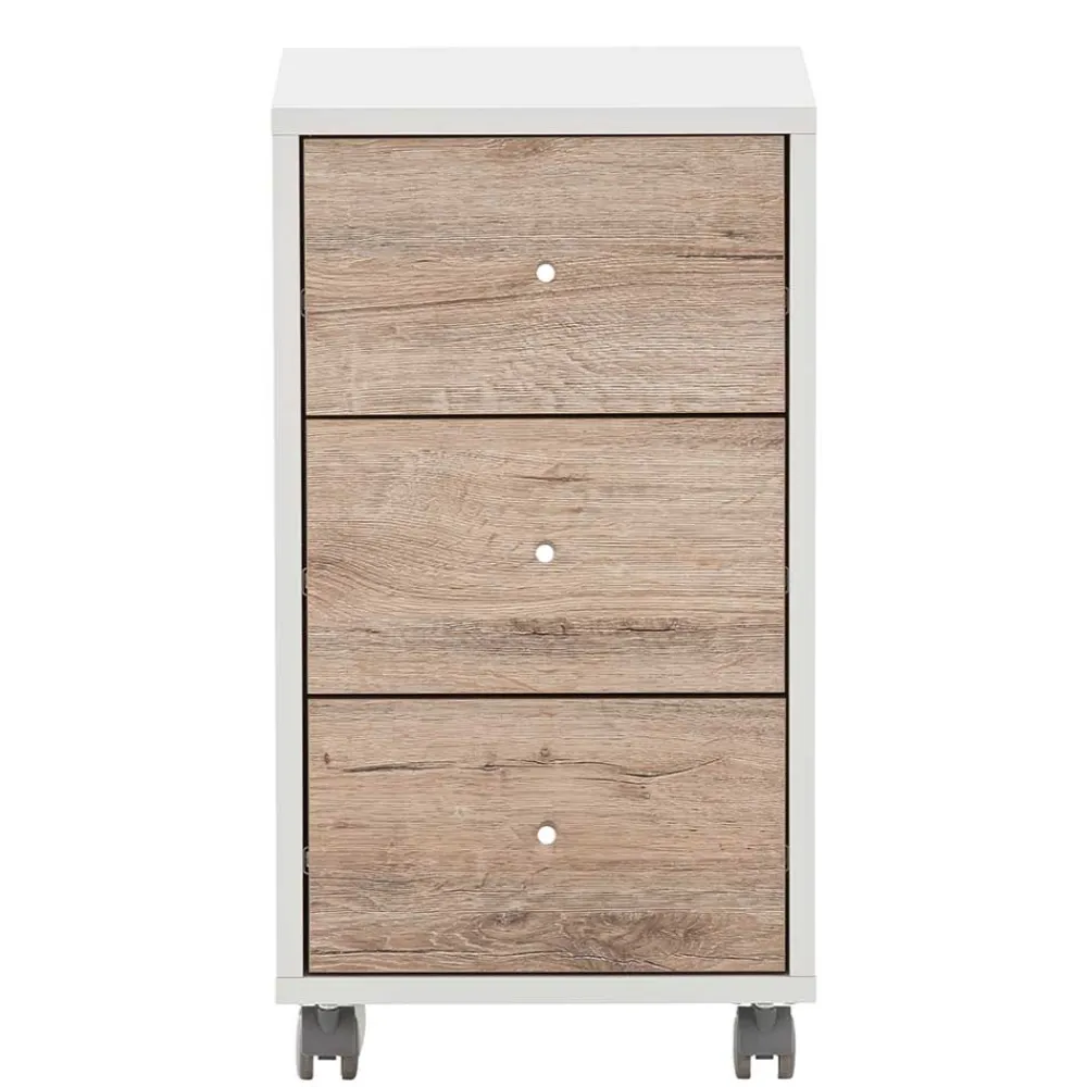 Wohnen Rollcontainer in Weiß und Wildeiche - Laganzo