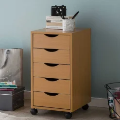 Wohnen Rollcontainer mit 5 Schubladen in Buche - Livisica